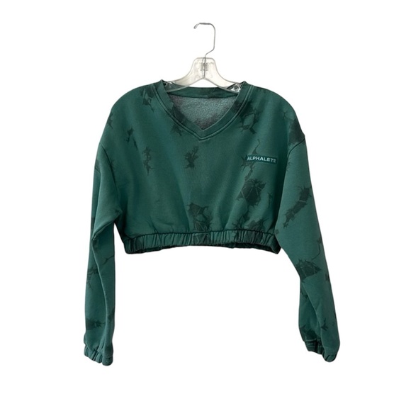 Alphalete Green Tie Dye Cropped Sweatshirt With Elastic Band - Picture 1 of 10
